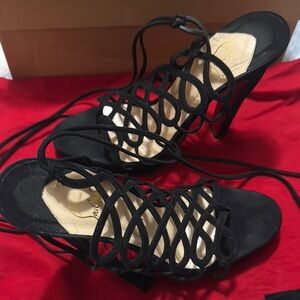 Christian Louboutin Black Lace-Up Strappy High Heel Sandals